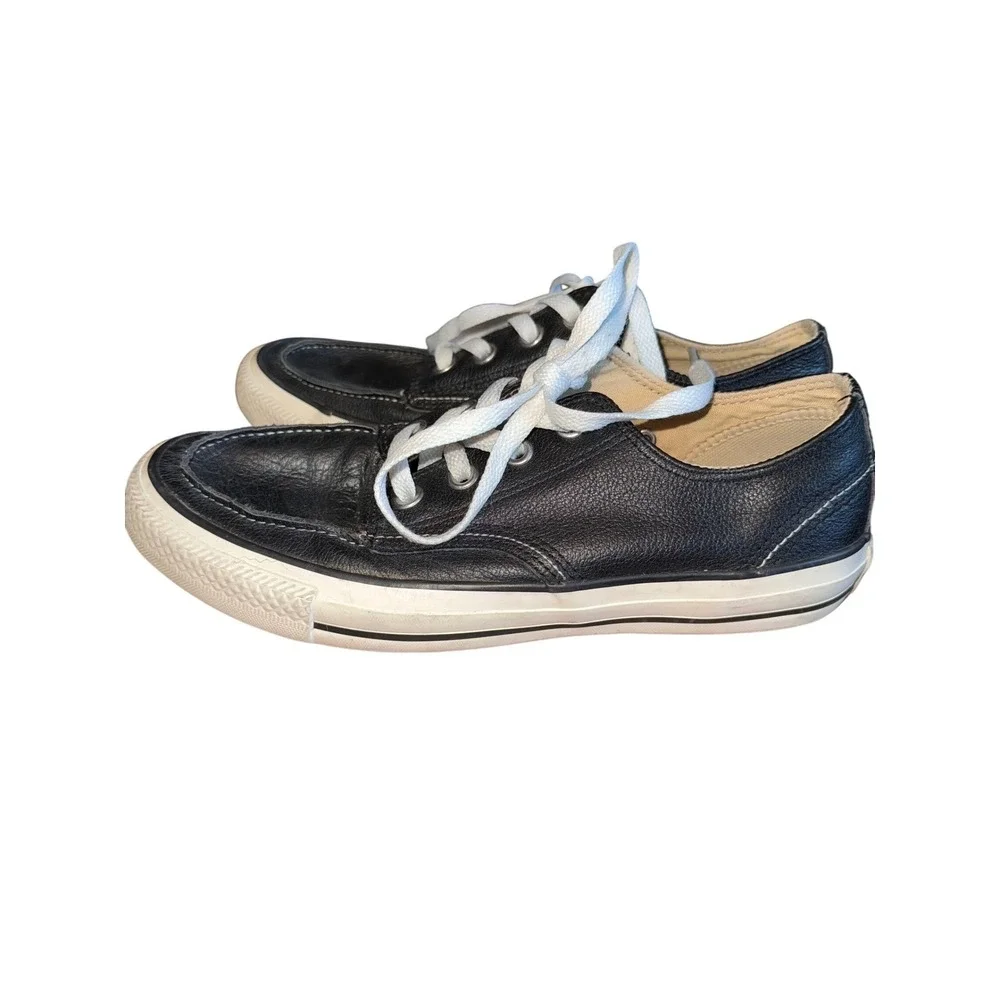Converse All Star Black Leather Lace Up Low Top Sneaker Boat Shoes Men 6 Women 8